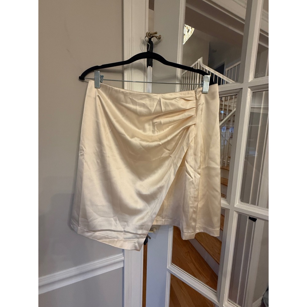 Petal + Pup Womens Champagne Satin Ruched Wrap Mini Skirt Cream Size L Large